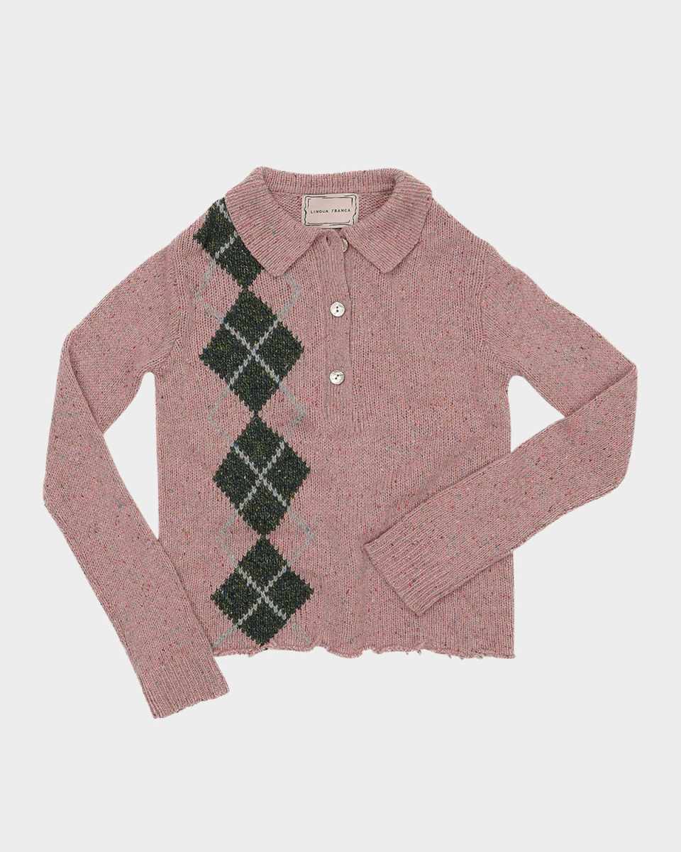 Lee Distressed Argyle Knit Polo Shirt